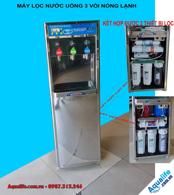 Máy lọc nước 3 vòi nóng lạnh công nghiệp Suntech 7 may loc nuoc 3 voi nong lanh nguoi cong xuong 3