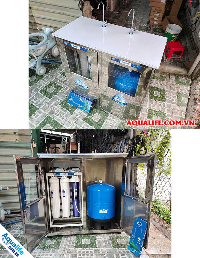 Máy lọc nước bán công nghiệp 100l/h tủ inox