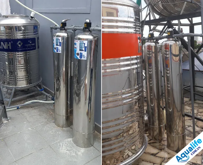 Hệ thống xử lý nước nhiễm phèn 2 trụ inox chân tròn