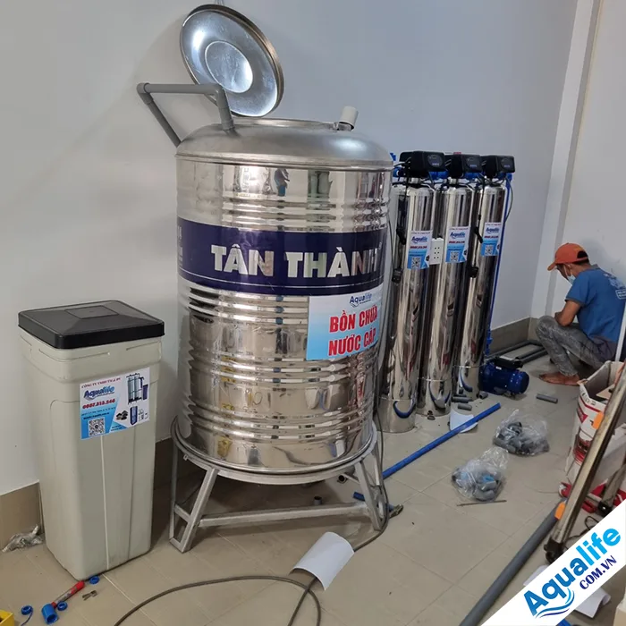 Hệ thống lọc nước nhiễm vôi tự động 3 trụ inox SS304