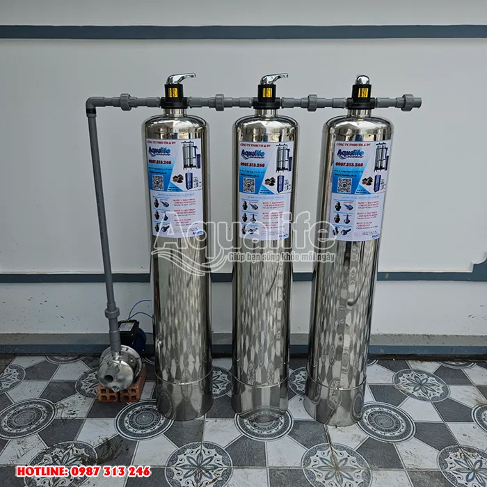 Hệ thống 3 trụ inox lọc nước sinh hoạt đầu nguồn 10 3 tru inox loc nuoc sinh hoat dau nguon 1