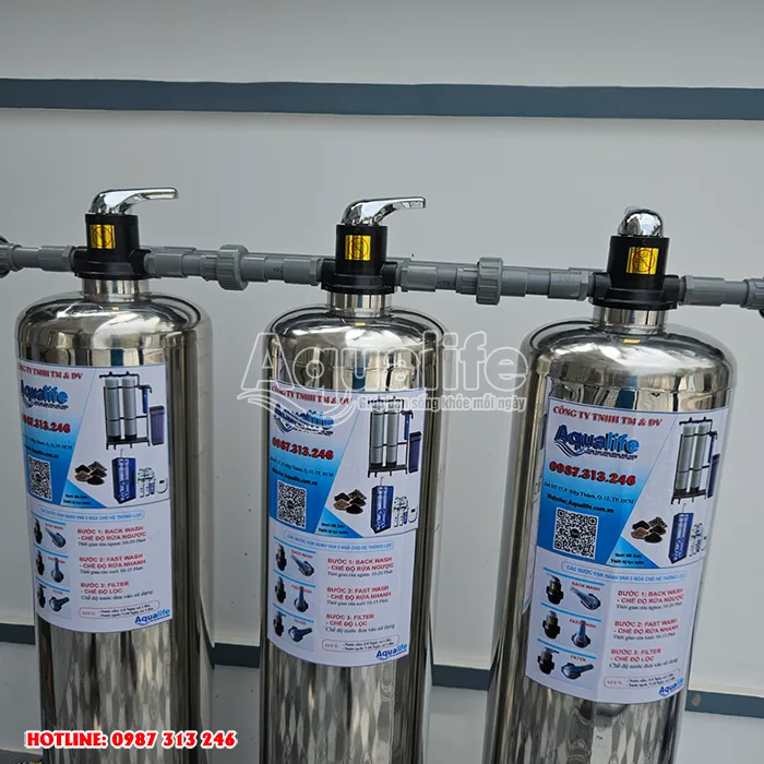 Hệ thống 3 trụ inox lọc nước sinh hoạt đầu nguồn 11 3 tru inox loc nuoc sinh hoat dau nguon 2