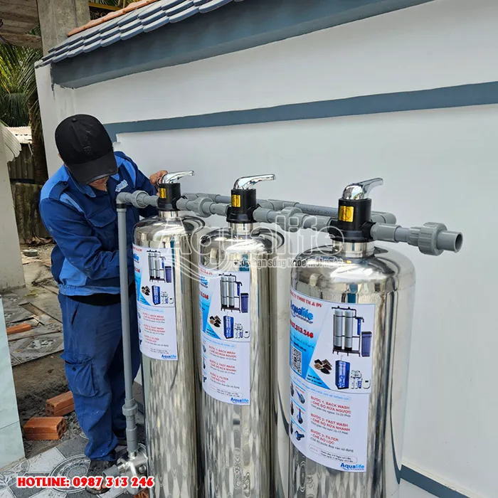 Hệ thống 3 trụ inox lọc nước sinh hoạt đầu nguồn 14 3 tru inox loc nuoc sinh hoat dau nguon 3
