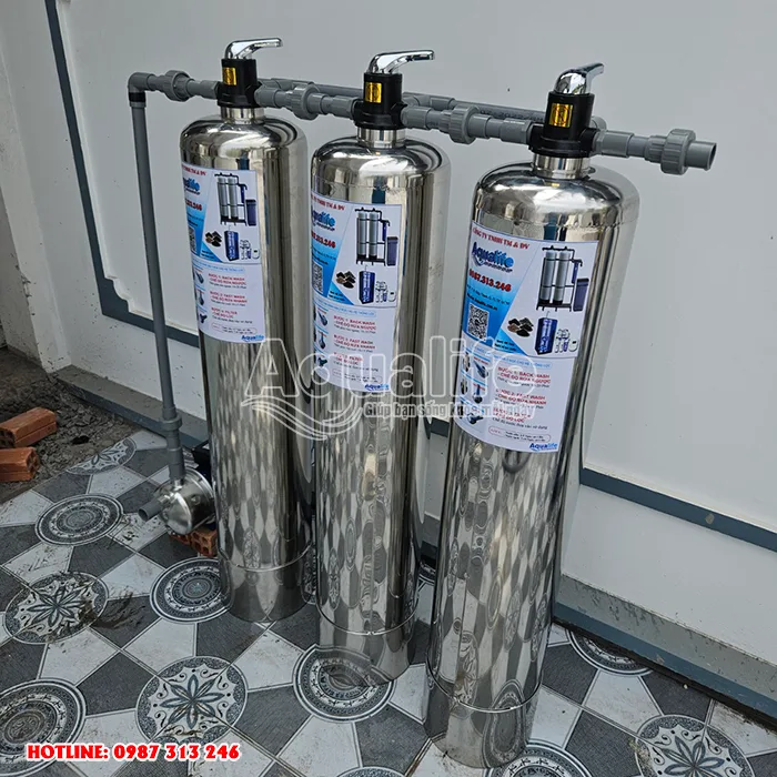 Hệ thống 3 trụ inox lọc nước sinh hoạt đầu nguồn 13 3 tru inox loc nuoc sinh hoat dau nguon 4