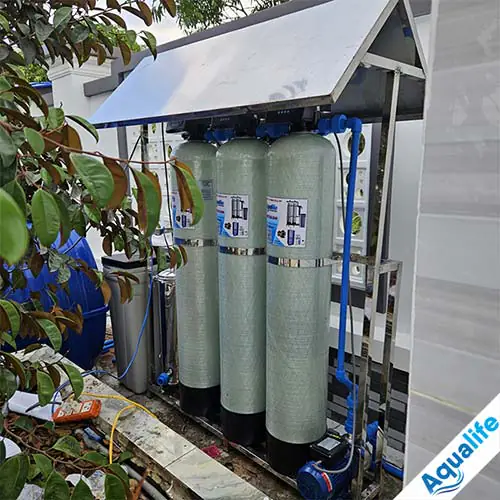3 trụ xử lý nước thủy cục đầu nguồn mái che inox SS304