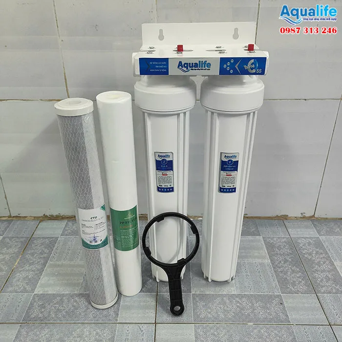 Cấu tạo của bộ 2 cốc lọc 20 inch Aqualife màu trắng