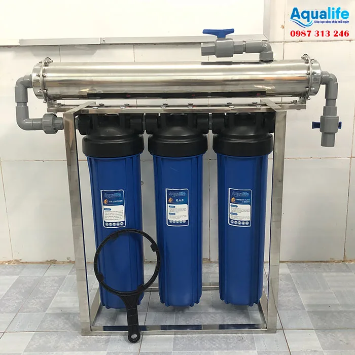 Bộ 3 cốc lọc bigblue 20 inch kết hợp màng UF inox
