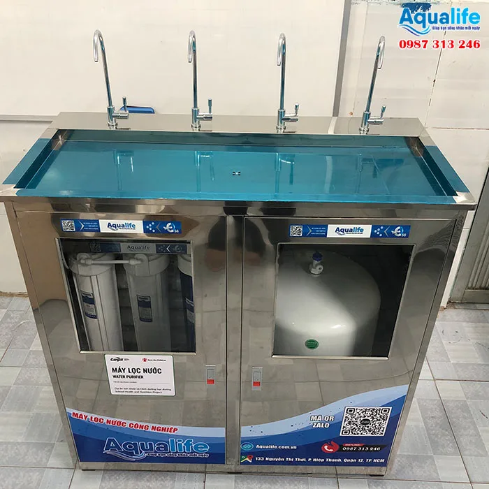 Máy lọc nước bán công nghiệp 65 l/h tủ inox 4 vòi của Aqualife
