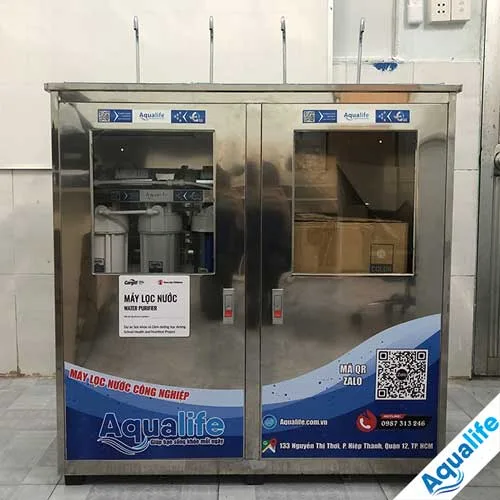 Máy lọc nước bán công nghiệp 65 l/h tủ inox 4 vòi
