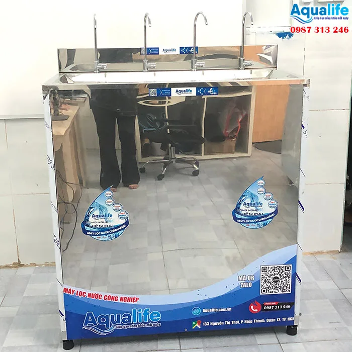Máy lọc nước RO 65 l/h tủ inox 4 vòi công nghiệp của Aqualife