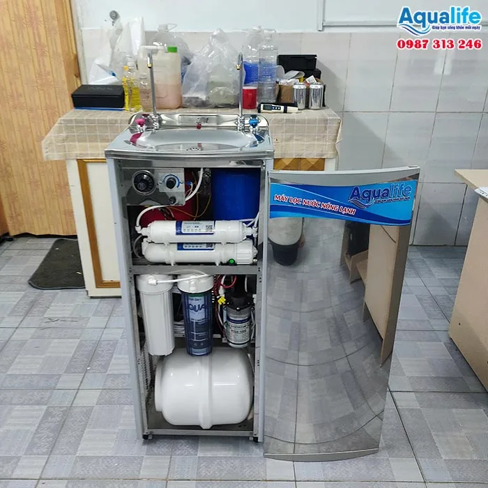 Máy lọc nước RO nóng lạnh 2 vòi tủ inox