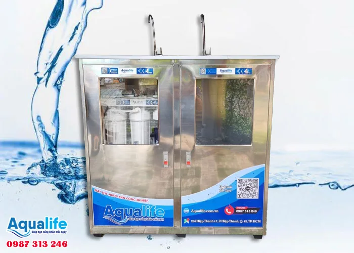 Máy lọc nước 2 vòi công suất 30 L/h tủ inox 8 Máy lọc nước 2 vòi công suất 30 L/h tủ inox