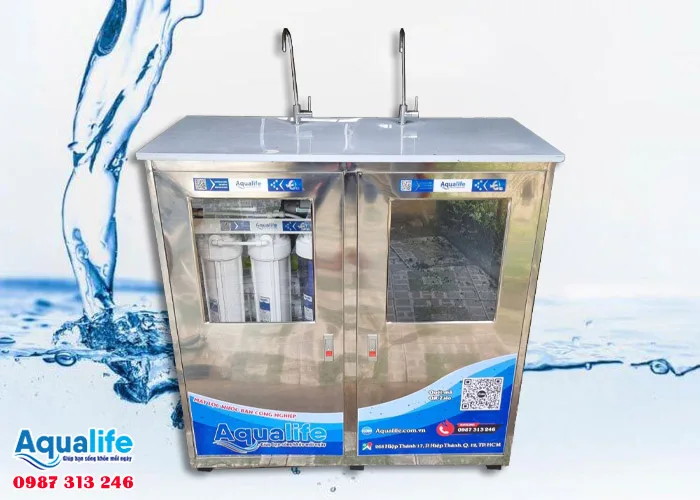 Máy lọc nước 2 vòi công suất 30 L/h tủ inox 11 Máy lọc nước 2 vòi công suất 30 L/h tủ inox