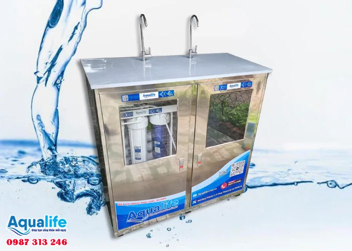 Máy lọc nước 2 vòi công suất 30 L/h tủ inox 10 Máy lọc nước 2 vòi công suất 30 L/h tủ inox