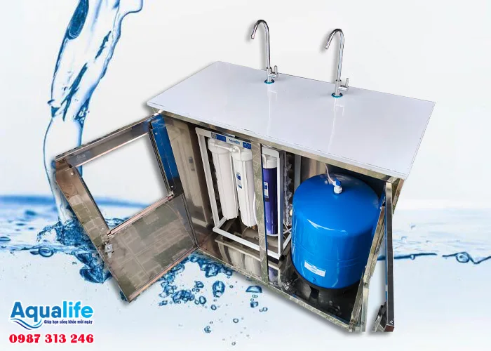 Máy lọc nước 2 vòi công suất 30 L/h tủ inox 9 Máy lọc nước 2 vòi công suất 30 L/h tủ inox