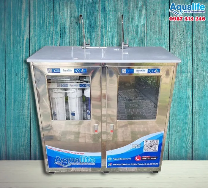 Máy lọc nước 2 vòi tủ inox 100l/h