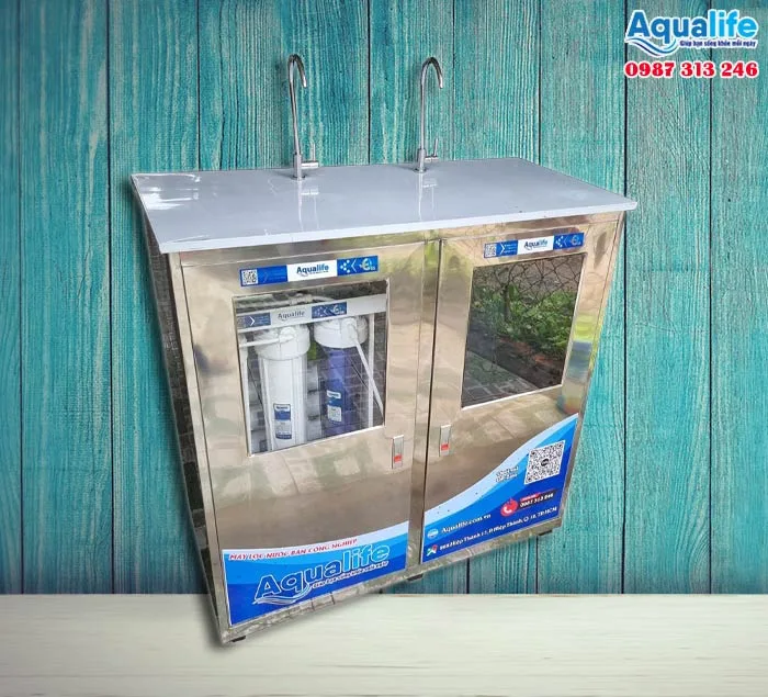 Máy lọc nước 2 vòi tủ inox 100l/h