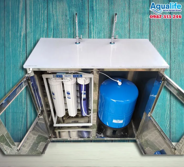 Máy lọc nước 2 vòi tủ inox 100l/h