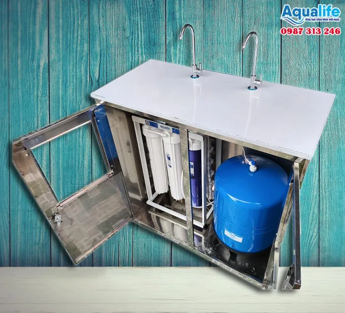 Máy lọc nước 2 vòi tủ inox 100l/h