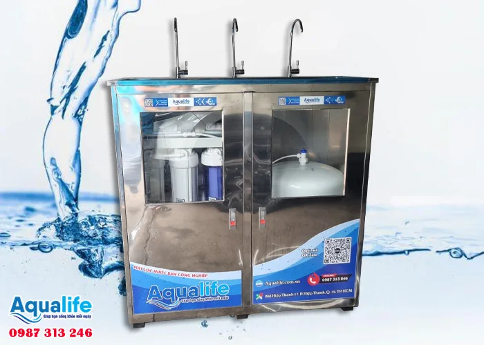 Máy lọc nước 3 vòi 30 L/h tủ inox Aqualife hiện đại