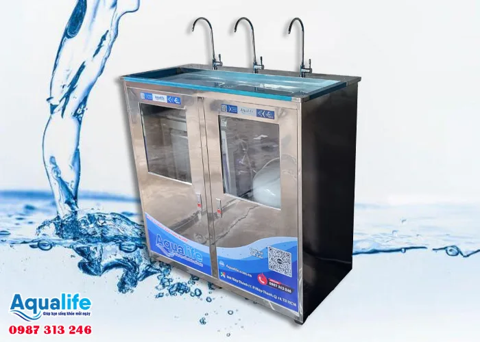 Máy lọc nước 3 vòi 30 L/h tủ inox lọc RO tinh khiết
