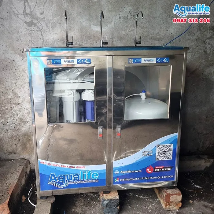 Tủ máy lọc nước inox 3 vòi công suất lớn 120 lít/h