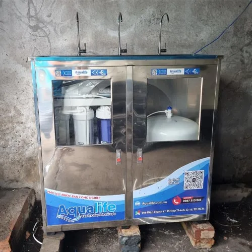 Máy lọc nước 100l/h tủ inox 3 vòi cho công ty trường học