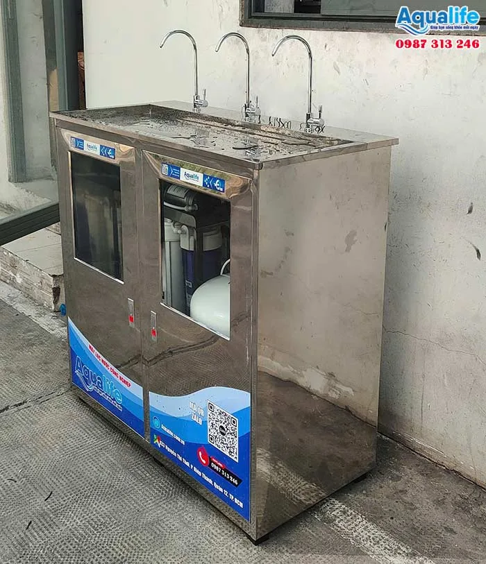 Tủ inox máy lọc nước 3 vòi 50 lít/giờ Aqualife bền bỉ, dễ vệ sinh