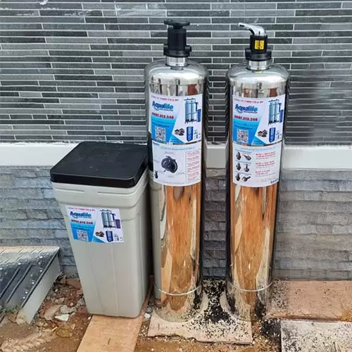 Hệ thống xử lý nước cứng 2 cột inox 1054 van tay