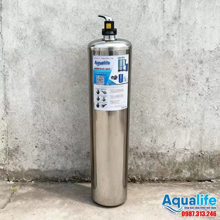 Bộ lọc phèn thủ công 1 trụ inox 304 cao cấp 1465 (van tay)