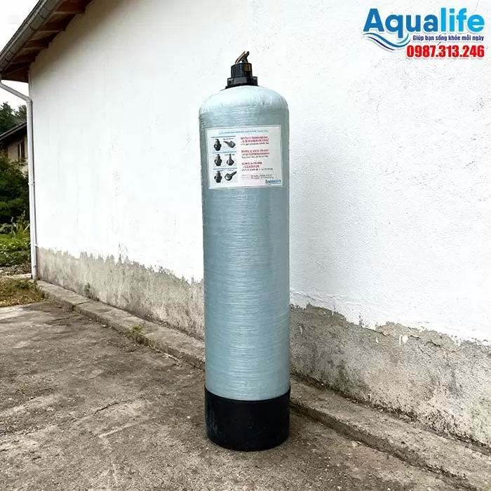 Hệ thống lọc phèn thủ công 1 trụ Composite 1465 5 Hệ thống lọc nước đầu nguồn khử phèn mã 1465 thủ công