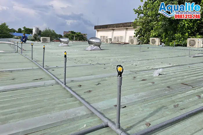 Hệ thống phun nước làm mát mái tôn Aqualife lắp đặt thực tế