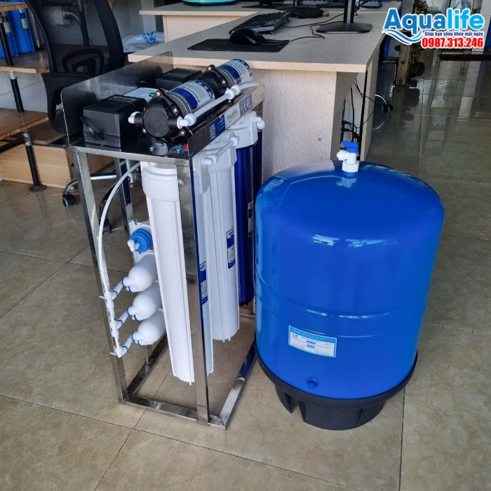 Máy lọc nước bán công nghiệp 80L/h khung inox bền đẹp