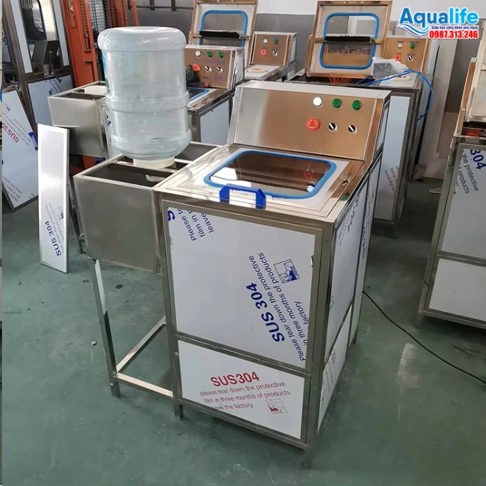 Máy rửa bình 20L bán tự động inox 304 tích hợp chổi cọ và vòi sục Aqualife