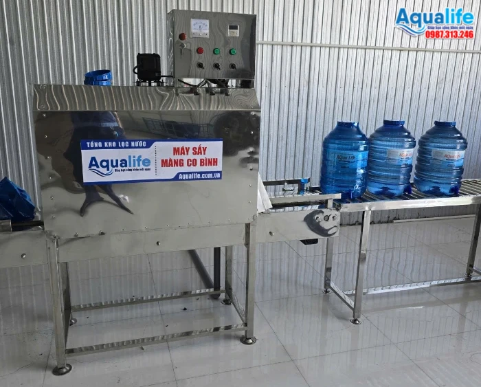 Máy sấy màng co bình 20L bằng nhiệt tự động khung inox thương hiệu Aqualife