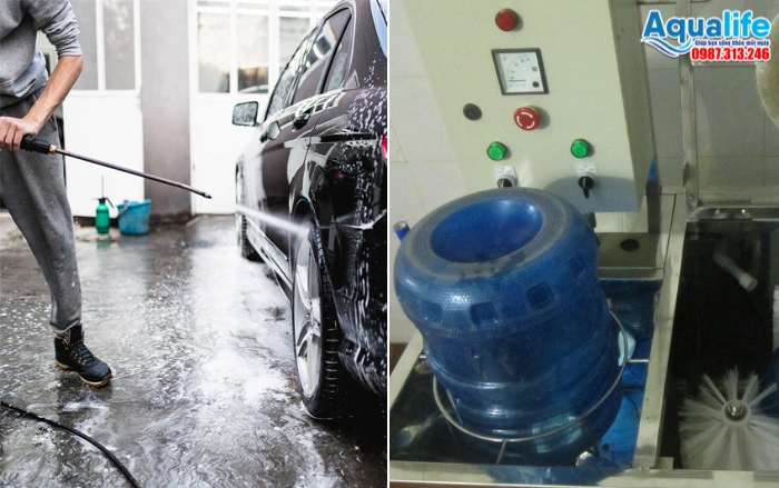 Tái sử dụng nguồn nước thải RO để sục rửa vỏ bình 20L và xịt rửa vệ sinh xe ô tô