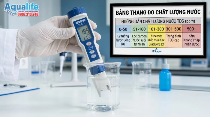 Dùng bút đo kiểm tra độ dẫn điện TDS và test nhanh clo dư bảo vệ màng lọc nước RO